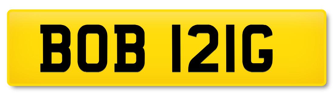 Suffix registration plate BOB 121G