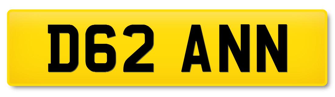 Suffix registration plate D62 ANN