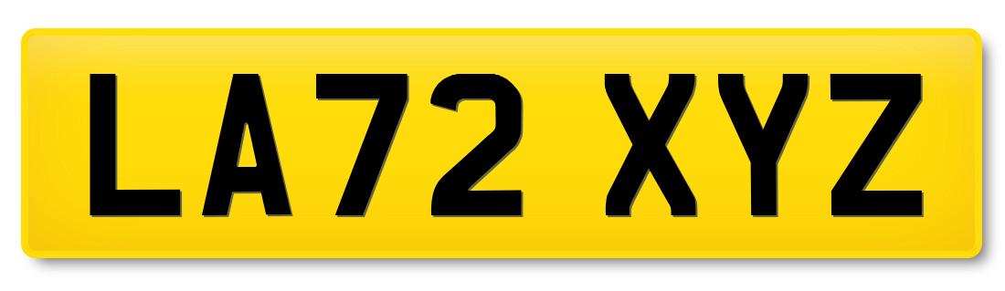 New-style registration plate LA72 XYZ