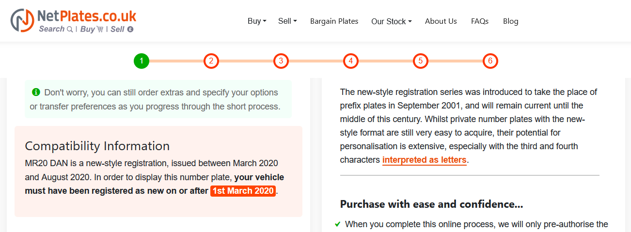 Compatibility information displayed at the NetPlates checkout