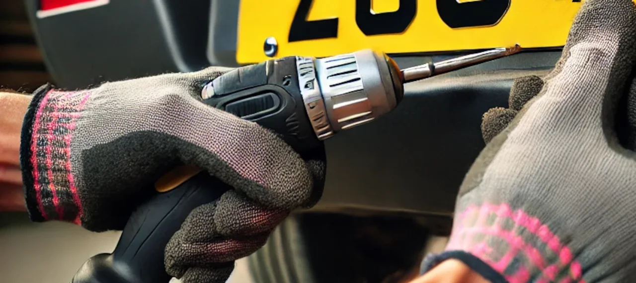 Fitting a number plate with a screwdriver